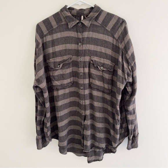 Free People Fawn Over You Relaxed Striped Long Sleeve Button Down Small - Picture 1 of 5